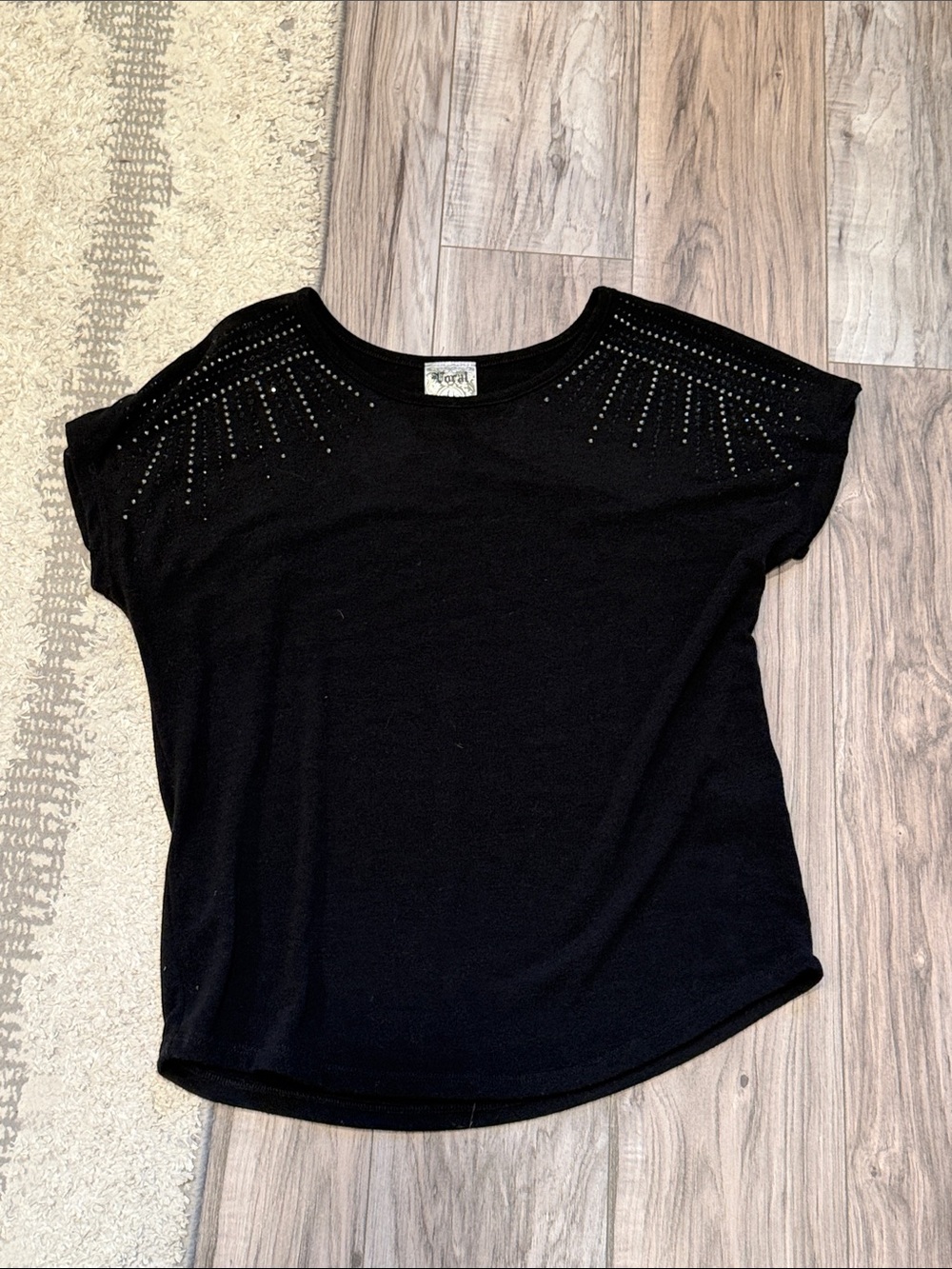 Vocal Black Women's Short Sleeve Top with Studded Shoulders